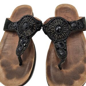 Dansko Black Beaded Sandal Leather Beadwork Thong Shoe Coastal Boho Chic Comfort